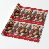 Teddy Bear Add Child's Name Christmas Classic Cadeaupapier (Uitgerold)