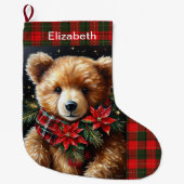 Teddy Bear Add Name Christmas Red Green Grote Kerstsok (Voorkant)