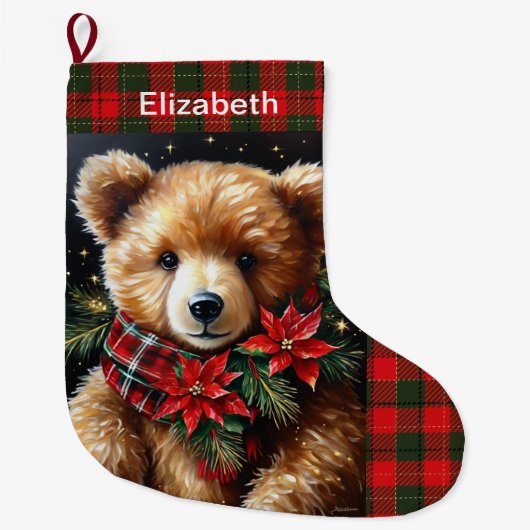 Teddy Bear Add Name Christmas Red Green Grote Kerstsok (Voorkant)