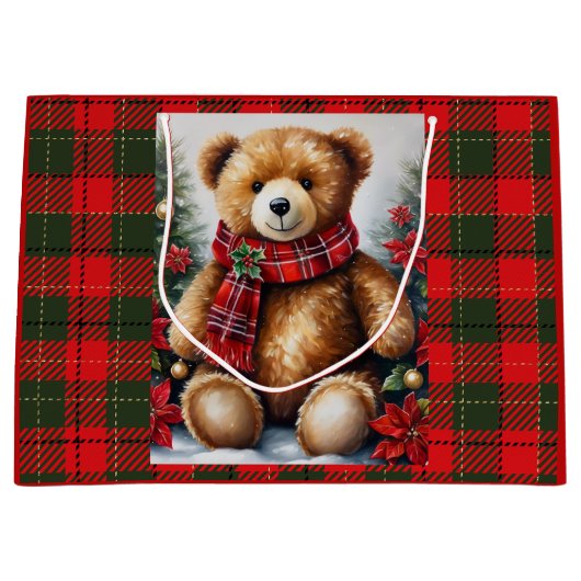 Teddy Bear Add Names Cute Christmas Groot Cadeauzakje (Voorkant)