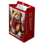 Teddy Bear Add Names Cute Christmas Medium Cadeauzakje (Voorkant Gekanteld)