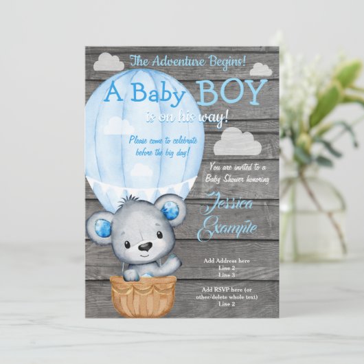 Teddy Bear Adventure Air Balloon Uitnodiging (Staand voorkant)