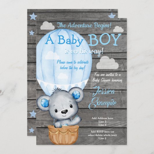 Teddy Bear Adventure Air Balloon Uitnodiging (Voorkant / Achterkant)