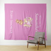 Teddy Bear Adventure Pink Balloons Baby shower Wandkleed (In Situ (horizontaal))