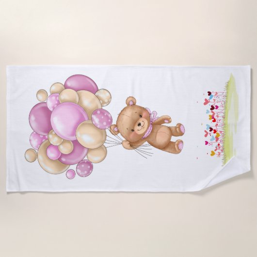 Teddy Bear Adventure Pink Balloons Garden Strandlaken (Voorkant)