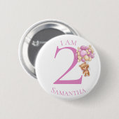 Teddy Bear Adventure PINK BIRTHDAY NUMMER 2 Ronde Button 5,7 Cm (Voorkant /achterkant)
