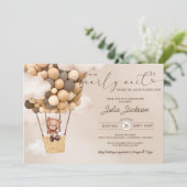 Teddy Bear Air Ballon Neautral Cloud Baby shower Kaart (Staand voorkant)