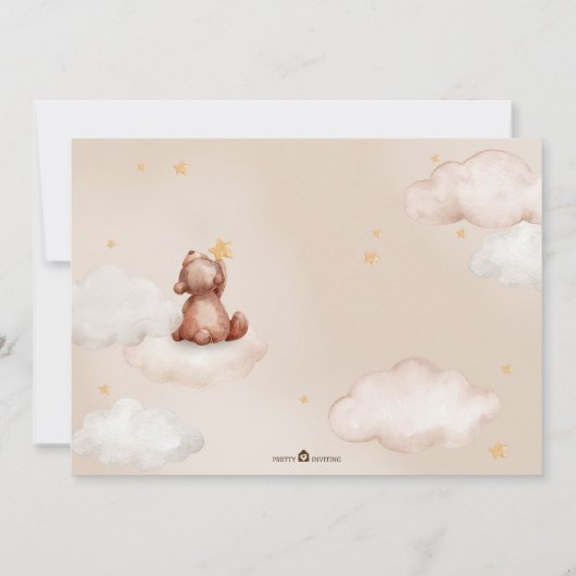Teddy Bear Air Ballon Neautral Cloud Baby shower Kaart (Achterkant)