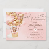 Teddy Bear Air Ballon Pink Cloud Girl Baby shower Kaart (Voorkant)