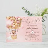 Teddy Bear Air Ballon Pink Cloud Girl Baby shower Kaart (Staand voorkant)