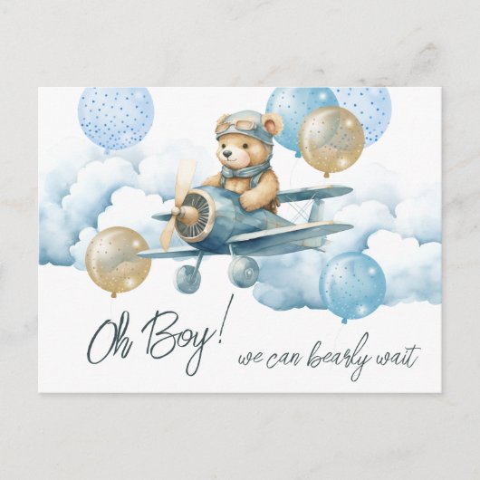 Teddy Bear Air Plane Baby shower Briefkaart (Voorkant)