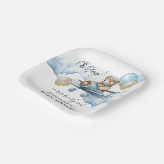 Teddy Bear Air Plane Blue Paper Bord (Gebogen)