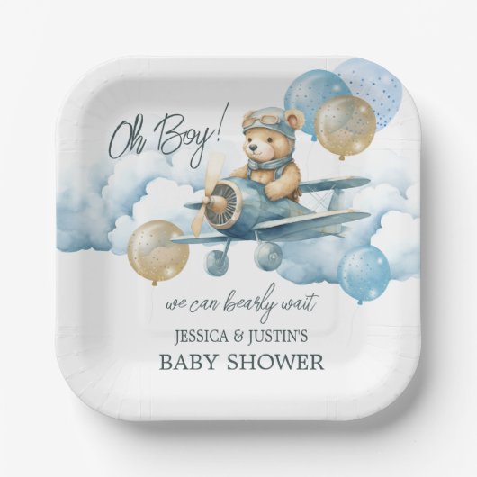 Teddy Bear Air Plane Blue Paper Bord (Voorkant)