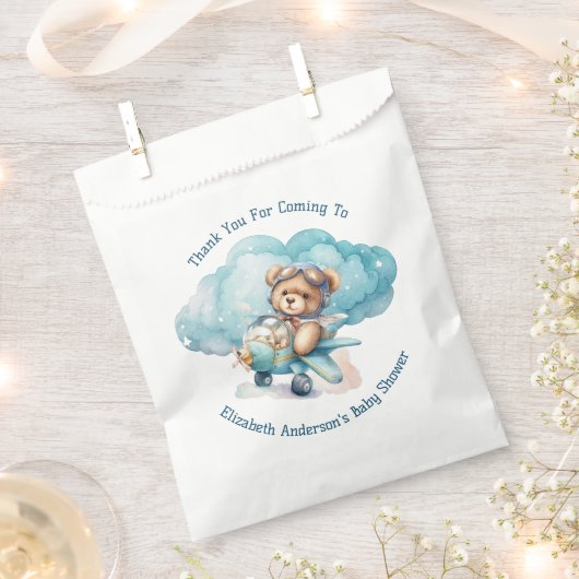 Teddy Bear Airplane Boy Baby shower Bedankzakje (Geknipt)