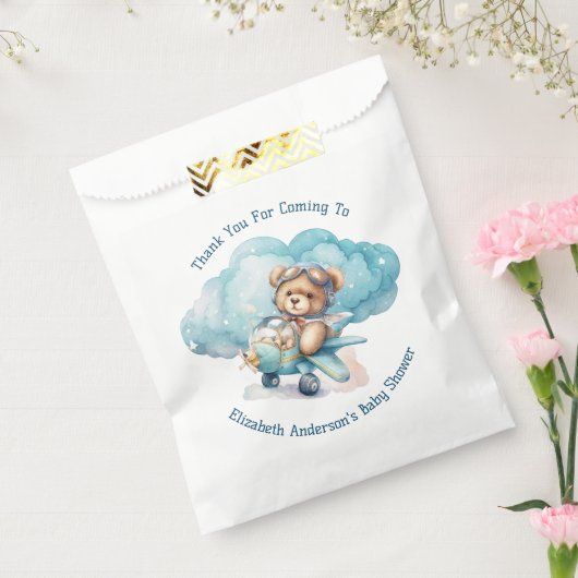 Teddy Bear Airplane Boy Baby shower Bedankzakje (Gezegeld)