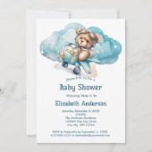 Teddy Bear Airplane Boy Baby shower Invitation Kaart (Voorkant)