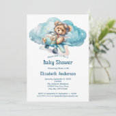Teddy Bear Airplane Boy Baby shower Invitation Kaart (Staand voorkant)