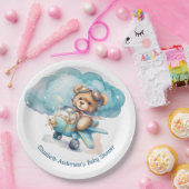 Teddy Bear Airplane Boy Baby shower Papieren Bordje (Feest)