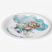 Teddy Bear Airplane Boy Baby shower Papieren Bordje (Gekanteld)