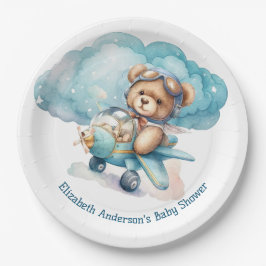 Teddy Bear Airplane Boy Baby shower Papieren Bordje