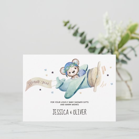 Teddy Bear Airplane Dank u wel! Kaart (Staand voorkant)