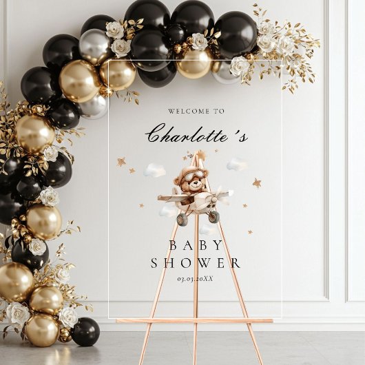 Teddy Bear & Airplane Welkom Baby shower Acryl Bord