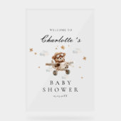Teddy Bear & Airplane Welkom Baby shower Acryl Bord (Voorkant)