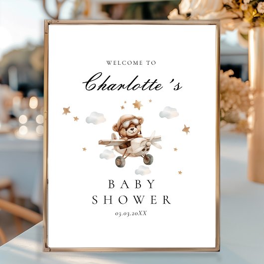 Teddy Bear & Airplane Welkom Baby shower Poster