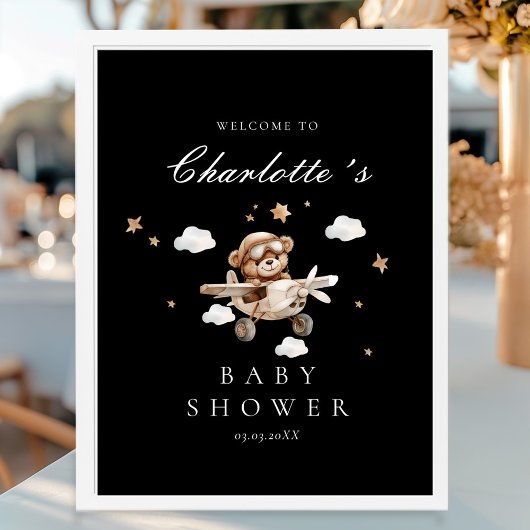 Teddy Bear & Airplane Welkom Baby shower Poster