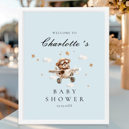 Teddy Bear & Airplane Welkom Baby shower Poster