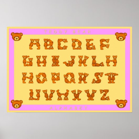 Teddy Bear Alphabet Letters Poster~ABCs Lichtroze Poster (Voorkant)