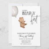 Teddy bear and balloon Bear-y first 1st birthday Kaart (Voorkant)