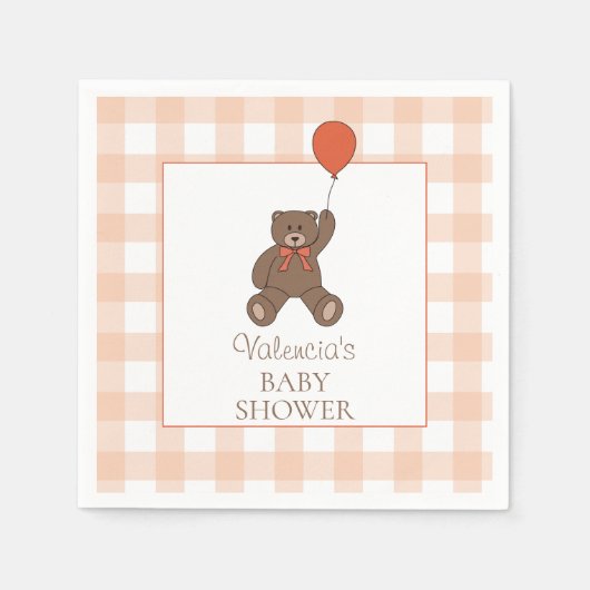 Teddy Bear and Balloon Orange White Baby Shower Servet (Voorkant)