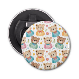 Teddy bear and flowers button flesopener
