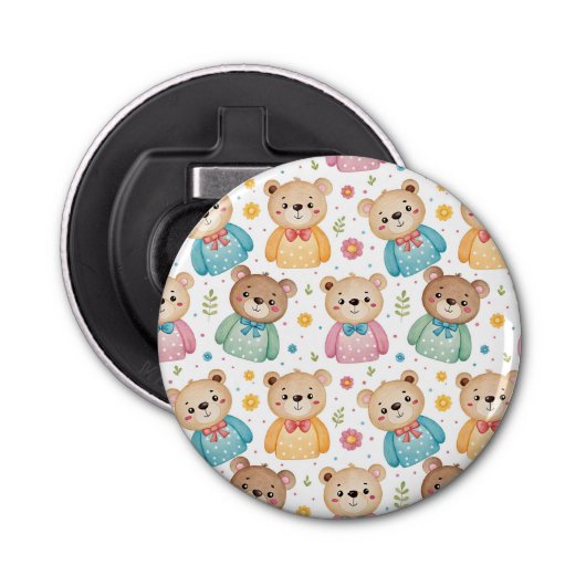 Teddy bear and flowers button flesopener (Voorkant)