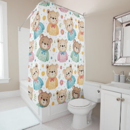 Teddy bear and flowers douchegordijn