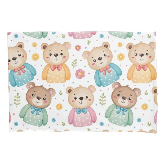 Teddy bear and flowers kussensloop (Voorkant)