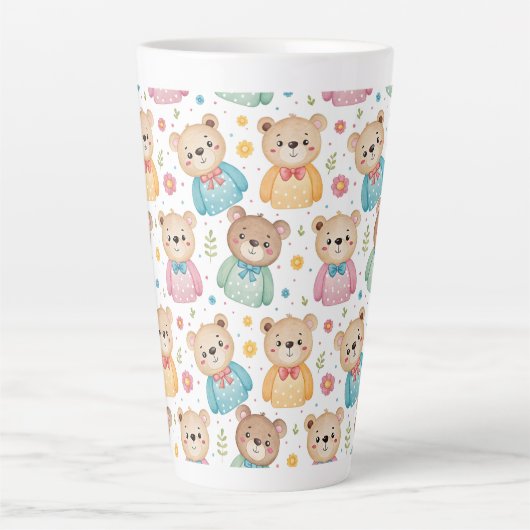 Teddy bear and flowers latte mok (Voorkant)