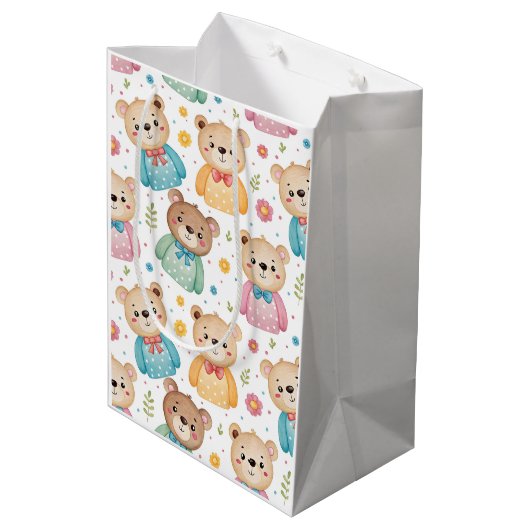 Teddy bear and flowers medium cadeauzakje (Achterkant Gekanteld)