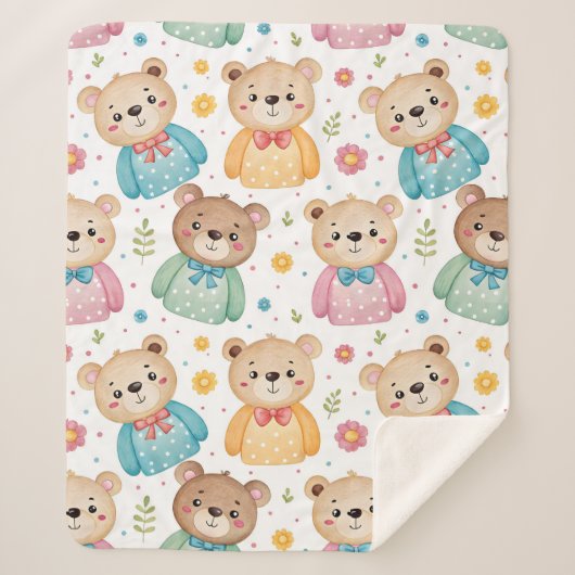 Teddy bear and flowers sherpa deken (Voorkant)