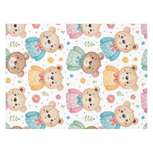 Teddy bear and flowers tafelkleed (Voorkant (Horizontaal))