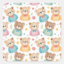 Teddy bear and flowers vierkante sticker