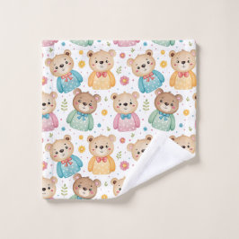 Teddy bear and flowers washandje