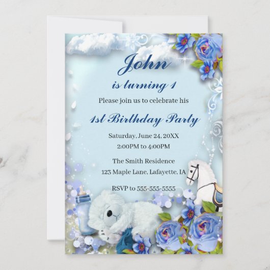 Teddy Bear and Horse Birthday Party Kaart (Voorkant)