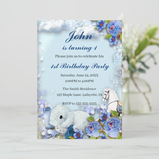 Teddy Bear and Horse Birthday Party Kaart (Staand voorkant)