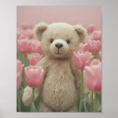 Teddy Bear and pink tulip Nursery Poster (Voorkant)