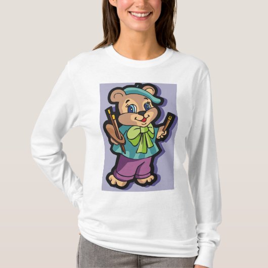 Teddy Bear Artist with Beret and Paint Brushes T-shirt (Voorkant)