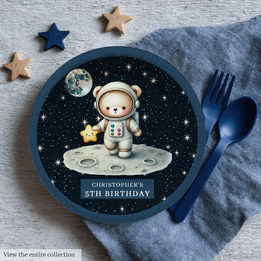 Teddy Bear Astronaut Baby Boy Douche Aangepaste Bo Papieren Bordje