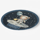 Teddy Bear Astronaut Baby Boy Douche Aangepaste Bo Papieren Bordje (Gekanteld)