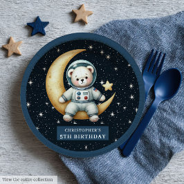 Teddy Bear Astronaut Baby Boy Eerste Verjaardag Bo Papieren Bordje